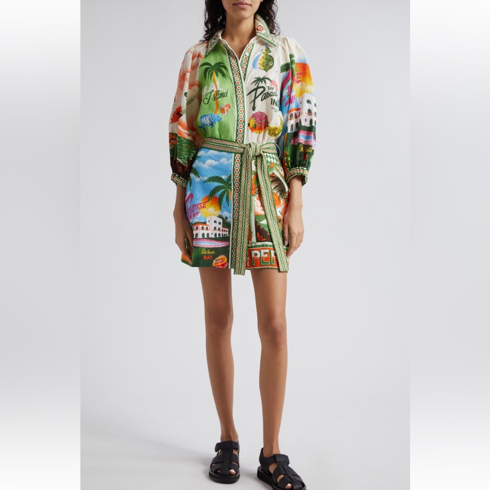 Alemais Paradiso Printed Linen Mini Dress - AU12/US8